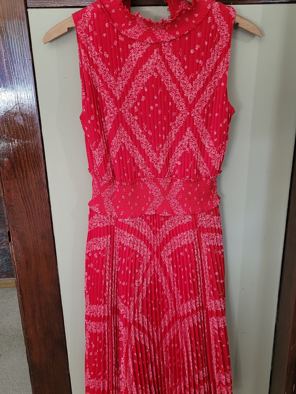 Nanette Lepore Red Printed Pleated Maxi Dress